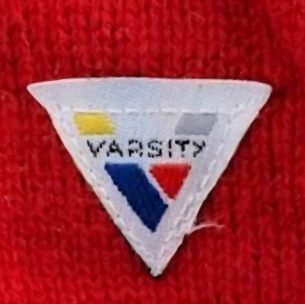 Vintage Varsity Cheerleader Sweater Red White Chevron Stripe Cougars Size S 80s